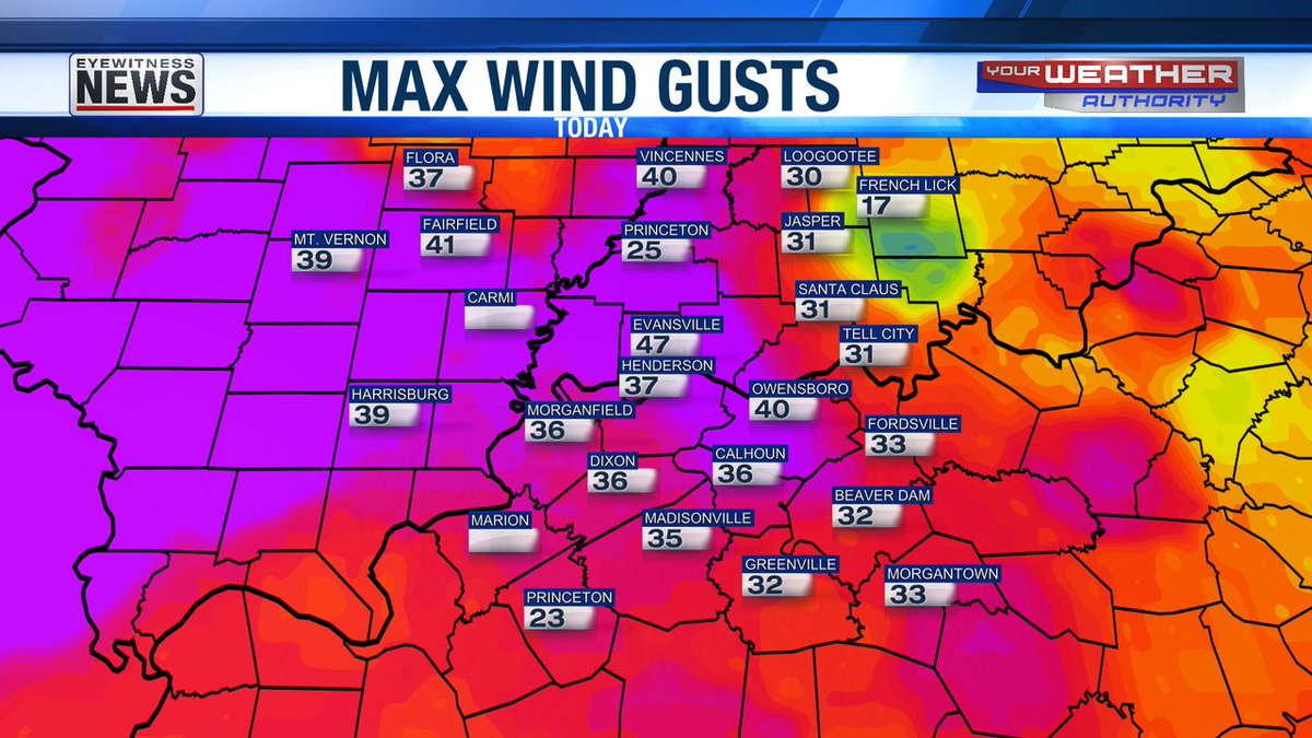 Wayne_C_Hart's tweet photo. Strong gradient winds gusted 30 to 50 mph across most of #tristatewx Wednesday afternoon toppling some trees &amp; power lines...strongest late in the afternoon when the Evansville Regional Airport recorded a gust of 47 mph. #EWNWeather https://t.co/Ema2zcG7o3
