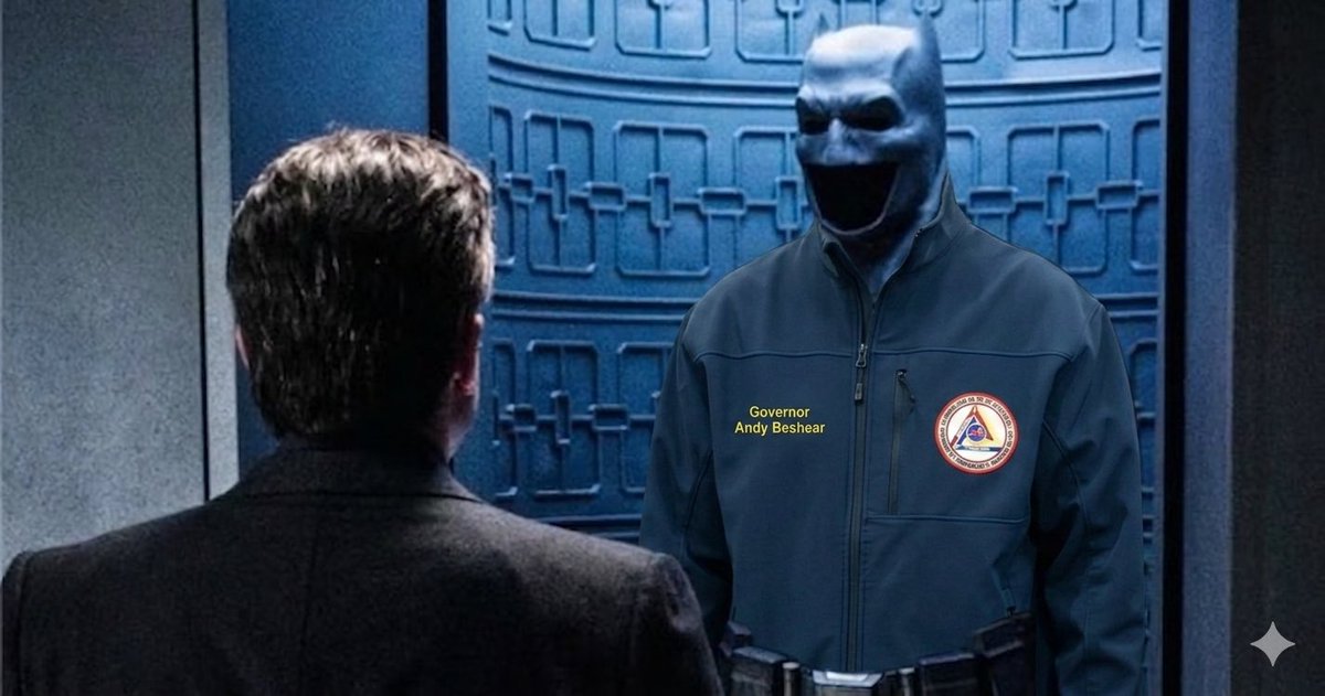 ChetLemond's tweet photo. Right now Andy Beshear is staring at his Emergency Management jacket like Batman suiting up before a battle. https://t.co/3zsNshWeUF