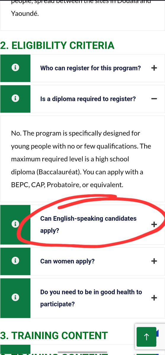 SolirSindy's tweet photo. People ask why Anglophones in Cameroon keep complaining, but then you see questions like this in the eligibility requirements of a training program run by a government-owned company for CAMEROONIANS.

In a supposedly bilingual country that claims to offer equal opportunities to everyone, this shouldn't even be a thing. When you look at the  required qualifications there's NO ENGLISH EQUIVALENT CERTIFICATION listed😂😂. Aah j'aime mon pays

And some people still wonder why Anglophones are fighting. 😔💔

Being an anglophone in this country, you are already down by atleast 3 goals (3-0).