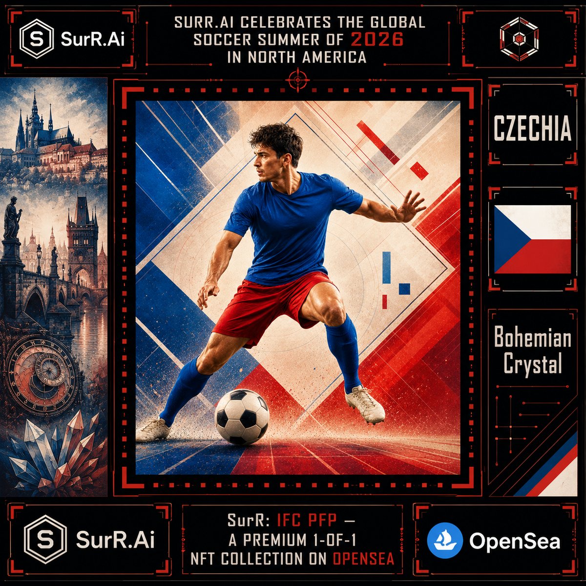 SurRNFTs's tweet photo. ⚽ The chaos. The clock. #Collectibles
SurR: IFC #PFP is live: 53 premium 1-of-1 #phygital #artworks for Global #Soccer Summer 2026

 #22 #Czechia #Czech 
#Collection https://t.co/mOuiy3pfR4
#Backstory https://t.co/XsrrHDKxfj

#Sports #Crypto #NFT #TradingCard #Football #FC https://t.co/UrbfjtpkQ0
