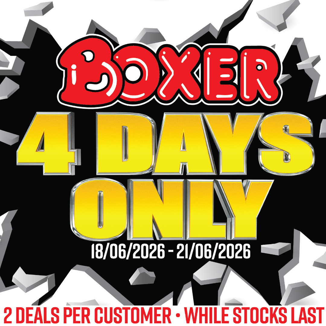 BoxerStores's tweet photo. 💥BOXER 4 DAYS ONLY - don't miss out! 2 deals per customer - while stocks last! Add us on WhatsApp NOW 27870934333 for ALL deals NOW! Prices valid until 21st June ONLY! #BoxerStores #4DaysOnly https://t.co/YLUbp1Bacp