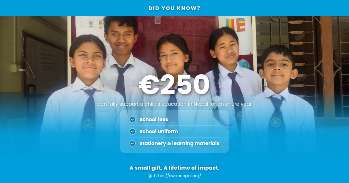 swannepalorg's tweet photo. Did you know?

Just €250 can support a child’s education for an entire year.

Learn more: https://t.co/Qk2jb0jfsO

#sponsorship #children #nepal https://t.co/pZfJB6k3Du