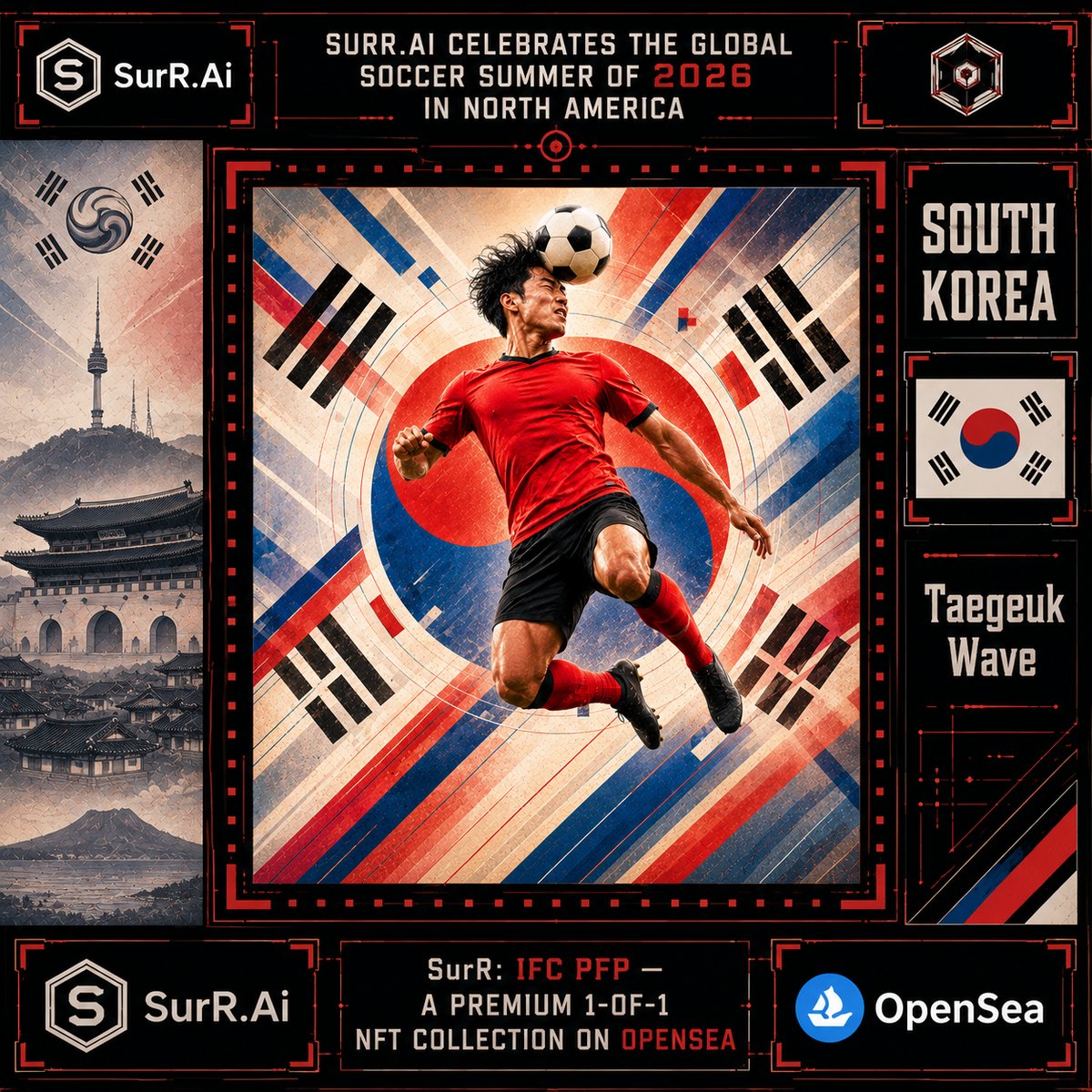 SurRNFTs's tweet photo. ⚽ The chaos. The clock. #Collectibles
SurR: IFC #PFP is live: 53 premium 1-of-1 #phygital #artworks for Global #Soccer Summer 2026

#21 #SouthKorea
#Collection https://t.co/mOuiy3pfR4
#Backstory https://t.co/XsrrHDKxfj

#Sports #Crypto #NFT #TradingCard #Football #FC https://t.co/Ucj6EFODU8
