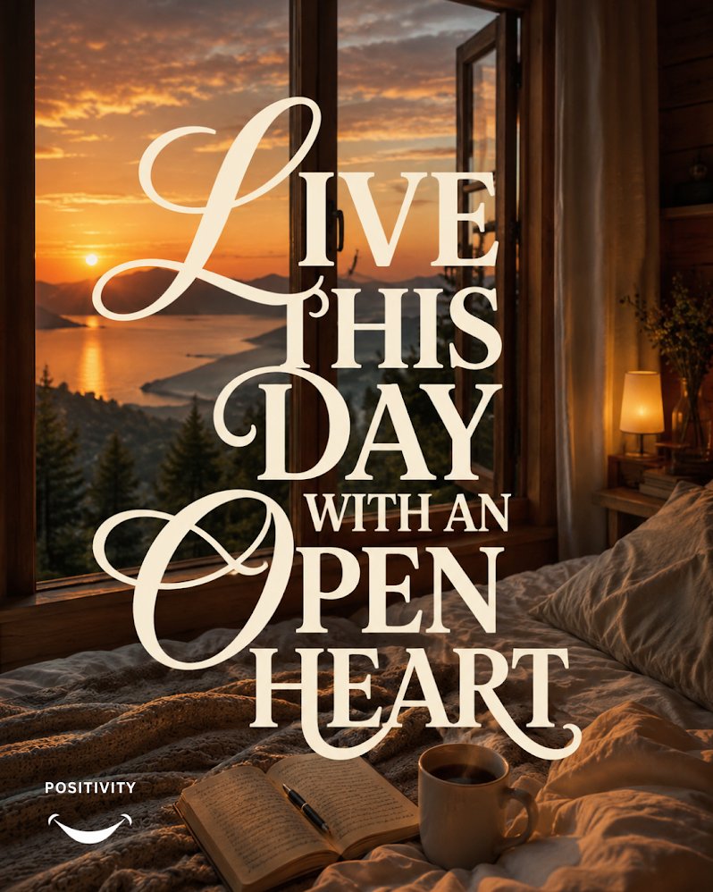 PositivitySaid's tweet photo. Live this day with an open heart. 

Every sunrise brings a new opportunity to love more deeply, appreciate more fully, and experience life with fresh eyes. When you approach the day with an open heart, you make room for gratitude, kindness, unexpected blessings, and meaningful connections.