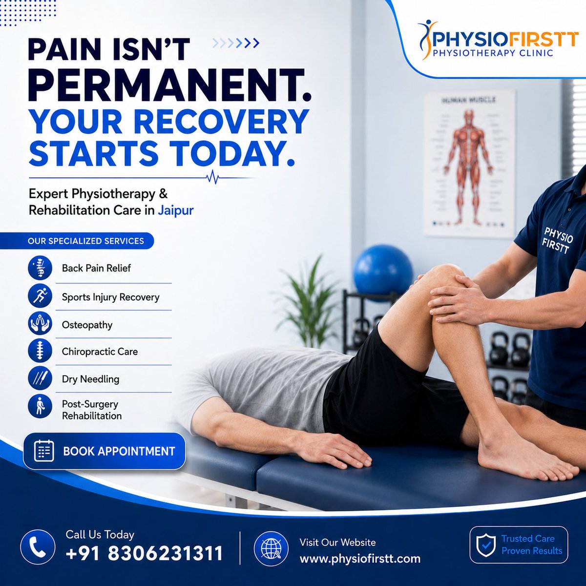 physiofirstt's tweet photo. Pain Isn’t Permanent. Your Recovery Starts Today

Don’t let pain stop you from living your best life. At Physio Firstt Physiotherapy Clinic, we provide expert care for back pain relief, sports injury recovery, chiropractic care, dry needling, post-surgery rehabilitationerapy. https://t.co/V9dwl7UZh9