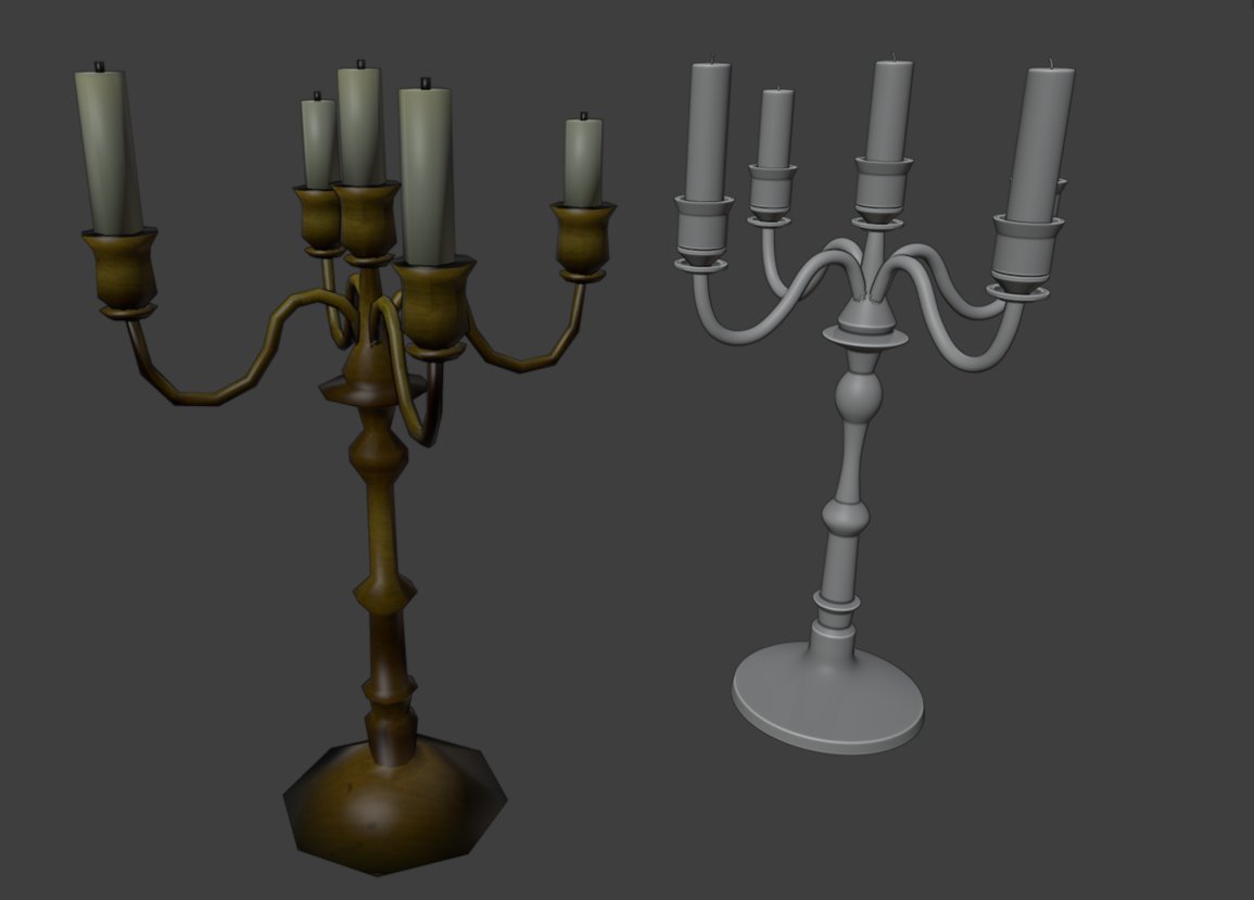 __Reeno_'s tweet photo. Wip recreation of a candelabra from Vampire the Masquerade Bloodlines. I started playing it again recently and felt inspired. Having fun with it and I can't wait to finish. (Original on the left)

#vtmb #3dart #3dassets #3dprops #b3d #blender3d #gamedev #wipart https://t.co/VEKj46nEtG