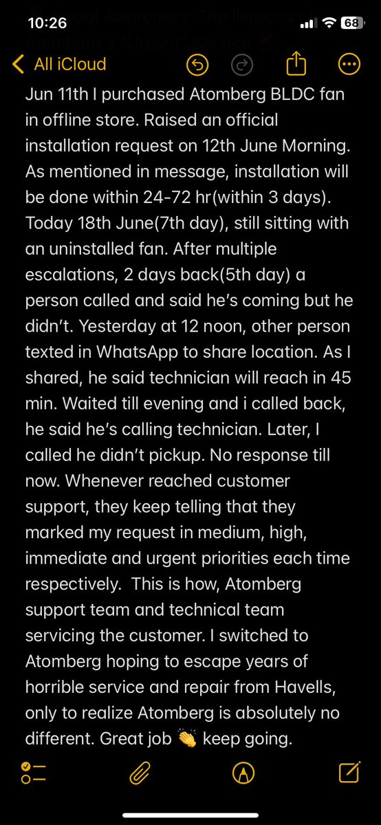 SiddikKick's tweet photo. Social Awareness: The Illusions of Atomberg's "Urgent" Service
highly disappointed with @atomberg_tech 
#BadService #ConsumerAwareness #CustomerService #Havells #Atomberg 
#JagoGrahakJago
#ConsumerAwareness #BLDCFans #ConsumerRights https://t.co/lxNgDQ0VdY