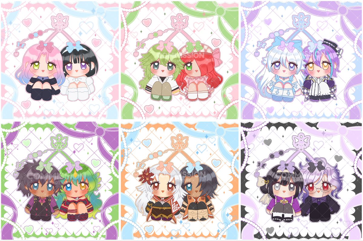 astuteamorem's tweet photo. all chibi keychains i’ve done so far 💗💗 slots still available in my vgen!! 

#vgencomm #artcommission #yumecomm https://t.co/vTD9vbPMBu