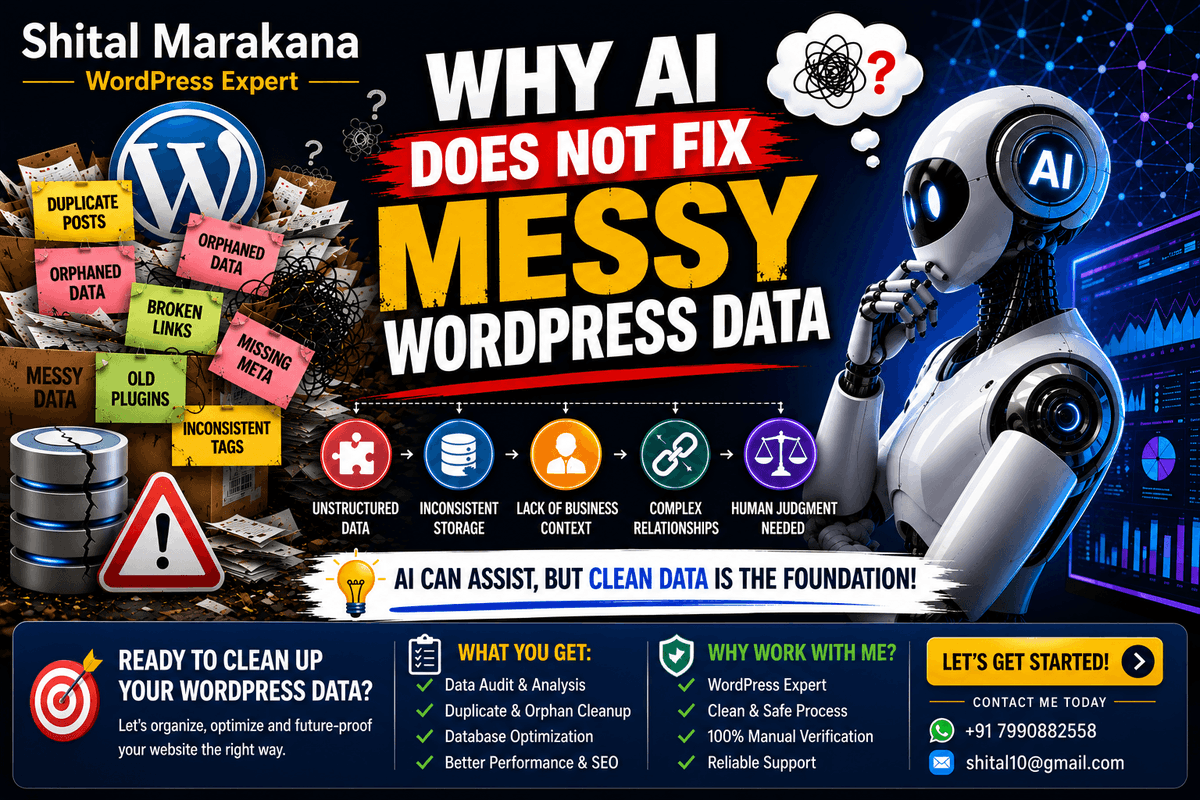 shitalmarakana's tweet photo. ๐ค AI is smartโฆ but it can't magically fix messy WordPress data.
๐ https://t.co/Hjtqq5zMsP
Save this post for later and share it with someone who thinks AI can solve everything! ๐
#shitalmarakana #freelancer #TechTips #wordpress #AI #hireme #wordpressdeveloper #remotework https://t.co/EFGM5fmK5K