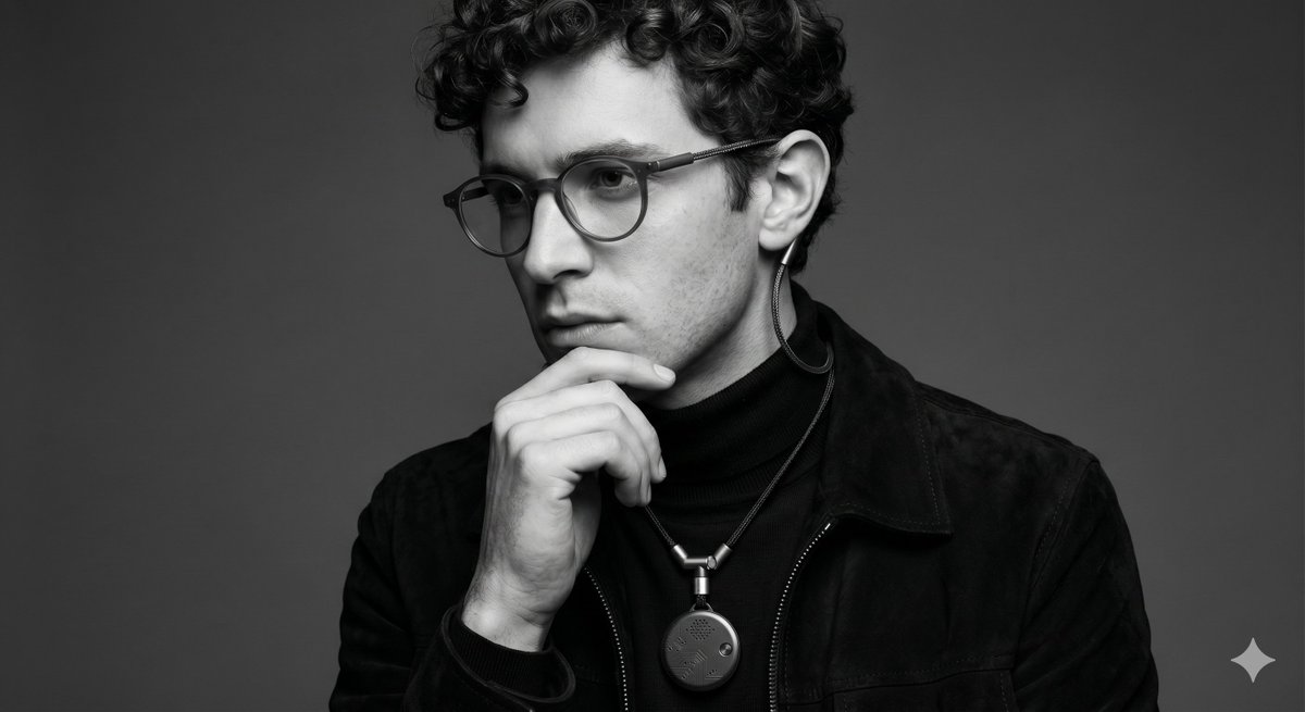 otri's tweet photo. @MKBHD Here's an idea; how about a neck pendant for compute, battery, and camera. So the glasses can be slimmed to just the needed display and IMU. Connected via a very thin braided cable, designed to actually look beautiful. And camera can be physically tucked if unneeded. https://t.co/nldPclctn5