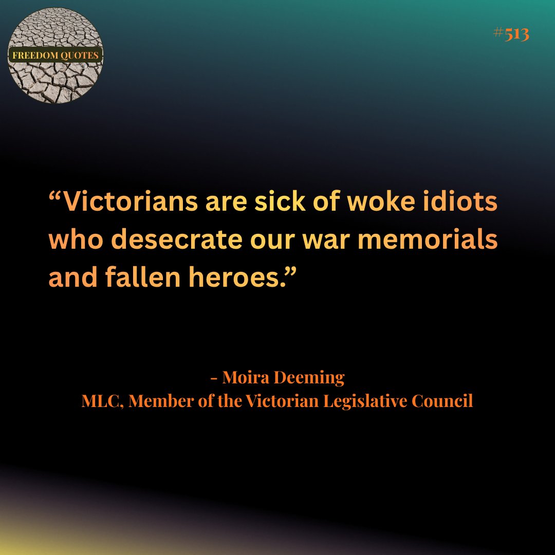 VoiceRw's tweet photo. "Victorians are sick of woke idiots who desecrate our war memorials and fallen heroes." @MoiraDeemingMP
#MotivationalQuotes #MotivationalLiberty
#FreedomQuotes #LibertyFirst #StandForFreedom
#CourageOverFear #BraveAndFree #UnbreakableSpirit #PatriotQuotes #RightWingWisdom #DefendFreedom