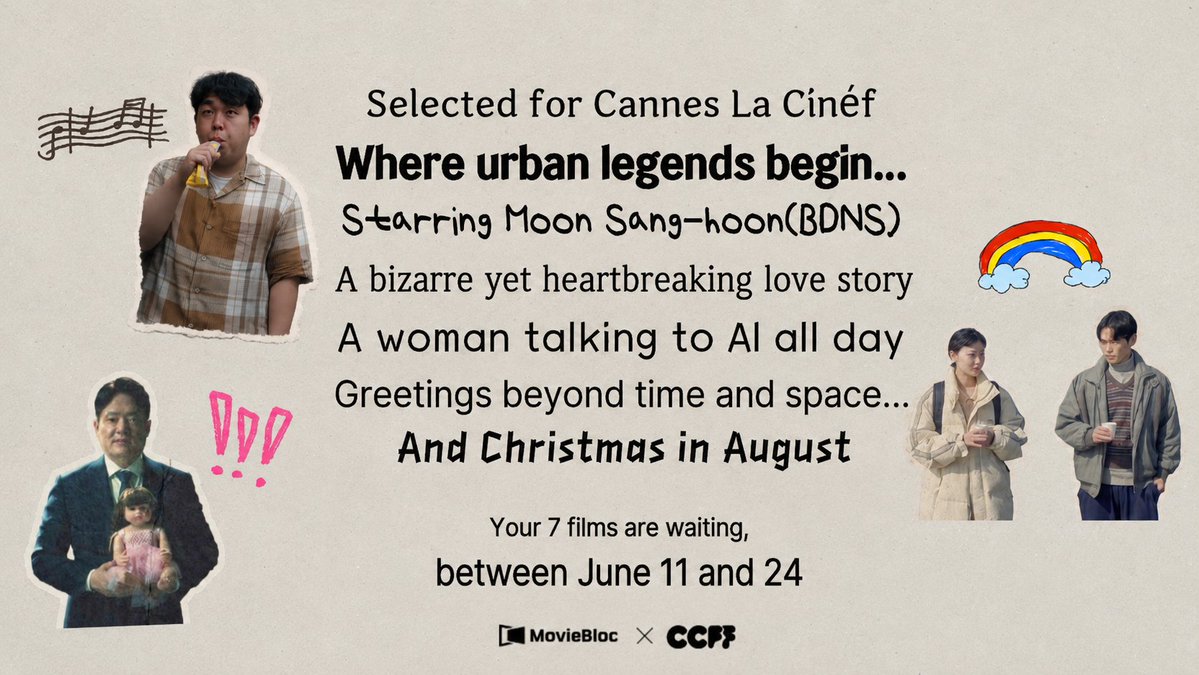 moviebloc's tweet photo. 🎬 [CCFF X MovieBloc] Special Online Screening 'First Bloom' NOW OPEN!

The online pre-exhibition for the 13th Chuncheon Film Festival (CCFF) is now live on MovieBloc! Don't miss this exclusive chance to stream 7 acclaimed short films from the past editions anytime, anywhere.

⏱ Period: June 11 – June 24 (2 Weeks Only)
📍 Platform: Exclusively on MovieBloc
🎁 'First Bloom' Pass Benefits
1️⃣ 30% OFF the special exhibition pass
2️⃣ Free Limited-Edition Digital Goods (First-come, first-served)

Discover fresh cinematic inspiration and support young creators worldwide. 🏃‍♂️💨

👇 Watch Now https://t.co/N93qD8YXTP

#MovieBloc #ChuncheonFilmFestival #CCFF #ShortFilm #IndieFilm