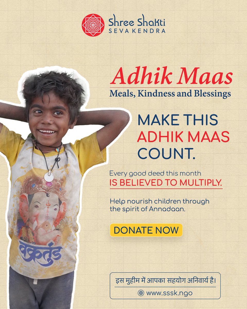 NGO_SSSK's tweet photo. 🌼 This Adhik Maas, share a meal and spread hope. 🍛🙏

Your kindness can bring smiles to children in need.

#AdhikMaas #Annadaan #ShreeShaktiSevaKendra https://t.co/kdIcN8UZCu