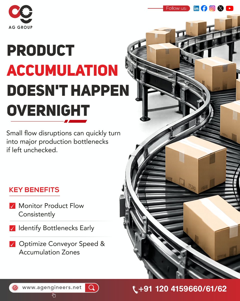 AGGroup542745's tweet photo. PRODUCT FLOW MATTERS MORE THAN MOST PLANTS REALIZE

Small bottlenecks and flow disruptions can quickly impact productivity.

✅ Monitor product flow
✅ Identify bottlenecks early
✅ Optimize conveyor speeds
✅ Improve throughput
✅ Reduce downtime

#AGGroup #ConveyorSystems https://t.co/DjIyhGE2Ar