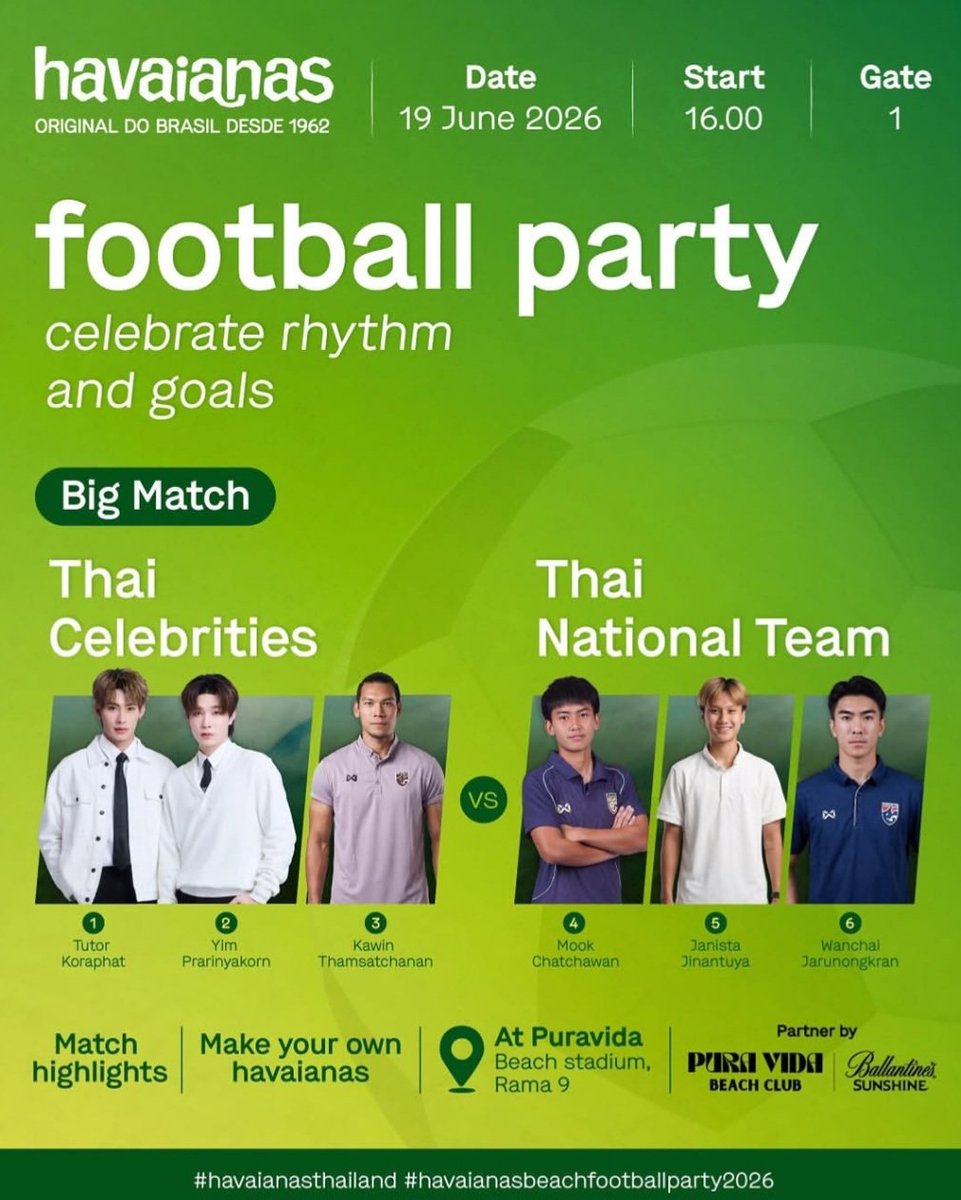 TUTORYIMSHINE's tweet photo. #TTYSchedule #TutorYim #TutorKrp #mynameis_yim
เตรียมพบกับ Havaianas Football Beach Party ที่รวมทั้งแฟชั่น กีฬา และไลฟ์สไตล์ไว้ในที่เดียว ในบรรยากาศความสนุกริมชายหาดในเมือง Havaianas 🇧🇷⚽️🩴
กิจกรรม เต็มไปด้วยความสร้างสรรค์ พร้อมแมตช์สุดพิเศษระหว่างทีม Thai Celebrities และ Thai National Team, กิจกรรมสุดมันส์, make your own Havaianas และ Beach Party
📍 Pura Vida Beach Club, Rama 9
🗓️ 19 June 2026
⏰ 16.00 น.
🩴 Exclusive Invitation Only สงวนสิทธิ์สำหรับผู้มีบัตรเชิญเท่านั้น เนื่องจากพื้นที่ภายในงานมีจำนวนจำกัด จึงไม่สามารถรองรับแฟนคลับหรือผู้เข้าร่วมงานทั่วไปได้
#HavaianasThailand
#HavaianasFootballBeachParty2026