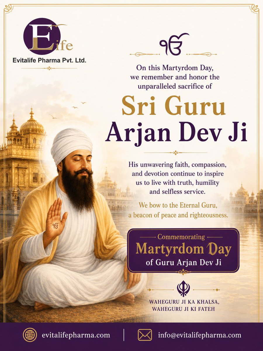 Evitalife25's tweet photo. On the sacred Martyrdom Day of Sri Guru Arjan Dev Ji, we pay heartfelt tribute to the embodiment of faith, humility, and selfless service.
Waheguru Ji Ka Khalsa, Waheguru Ji Ki Fateh.
#guruarjandevji
#martyrdomday
#sikhism
#waheguru_ji_ka_khalsa_waheguru_ji_ki_fateh_jio
#pcd https://t.co/BGgBA5fvwc