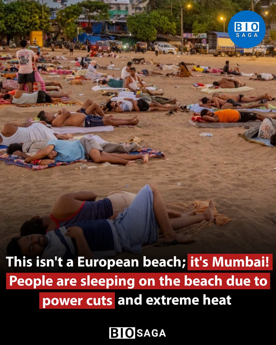 biosagain's tweet photo. Residents from slum settlements near the Versova coastline spend the night on Versova Beach in Mumbai to escape intense heat and frequent power outages, returning home the next morning. https://t.co/N9Fl55ZG3Z