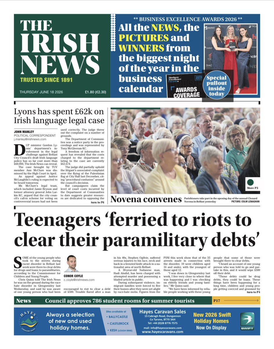 irish_news's tweet photo. The front page of today’s Irish News. https://t.co/hG8uybhqZl