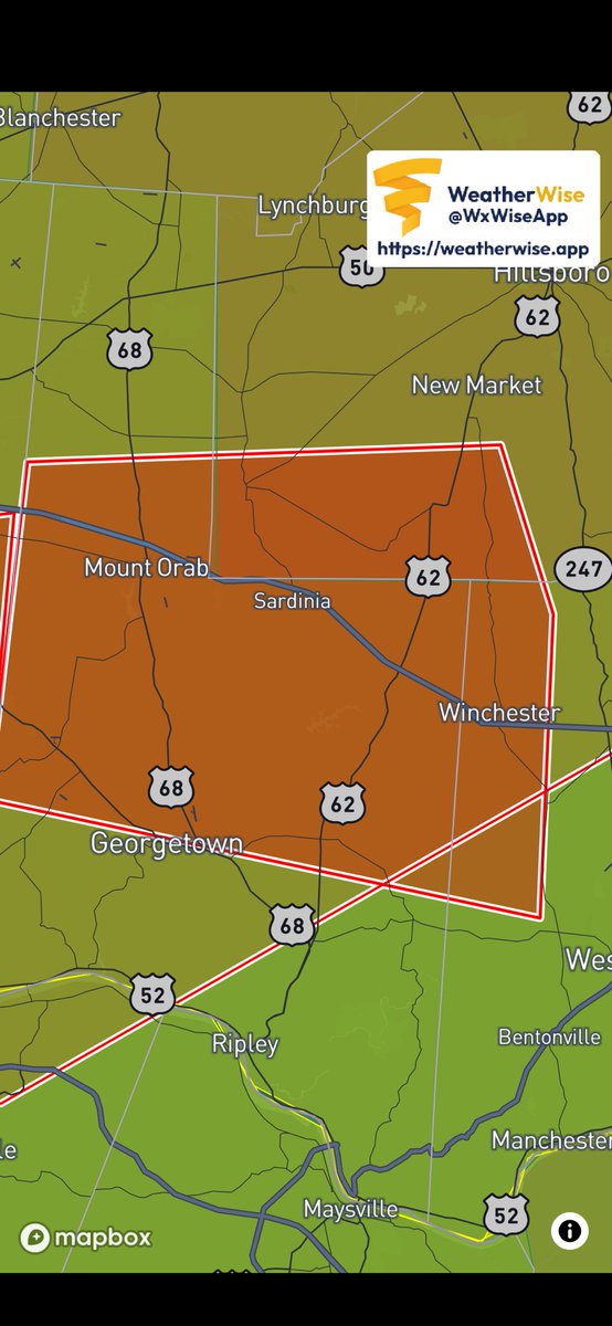 JDEverything's tweet photo. A Tornado Warning has been issued for Georgetown and Mount Orab, Ohio! 
Tornado: Radar Indicated
Hail: 0.00” 
Expires 2:00am EST (6/18/26) https://t.co/jTfQinVmnk