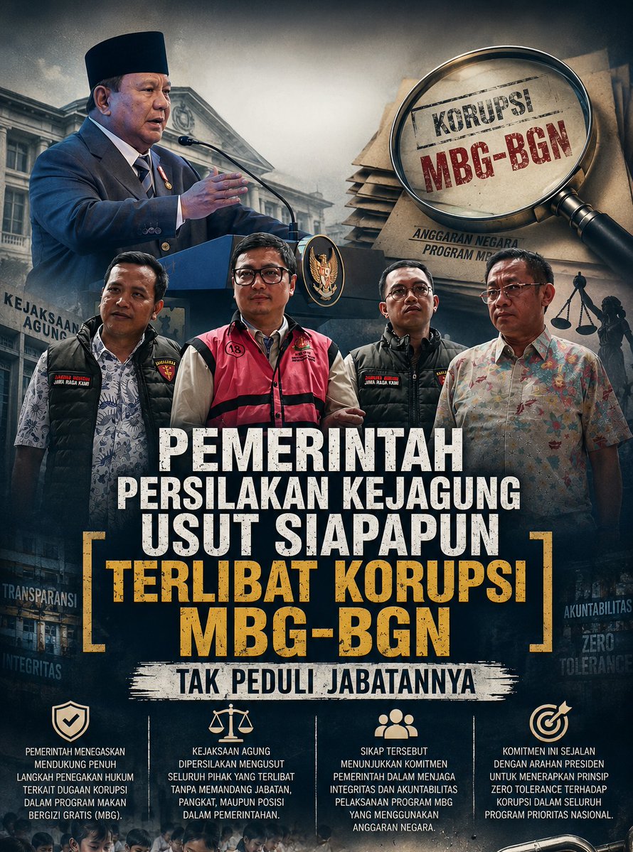 pagisendja's tweet photo. Penegakan hukum MBG harus tegas agar anggaran negara terlindungi. Sikap pemerintah membuka ruang bagi Kejaksaan Agung menjadi bagian dari #KawalMBG demi transparansi dan akuntabilitas. https://t.co/mpPfnnEp6Y