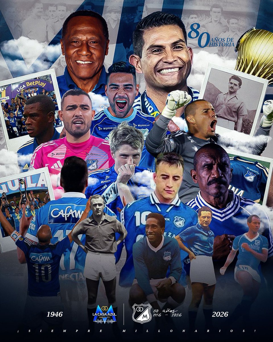 CasaAzulRadio's tweet photo. Ⓜ️LOS 80 DEL EMBAJADOR Ⓜ️

Un día como hoy hace 80 años, don Alfonso Senior Quevedo fundaría el Club Deportivo Los Millonarios; desde entonces se ha forjado una historia llena de magia, títulos y momentos inolvidables que perduran en el corazón azul de los hinchas 💙. https://t.co/6HS1ZQiDOU