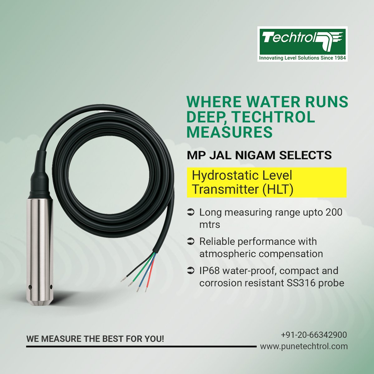 PuneTechtrol's tweet photo. MP Jal Nigam has selected Techtrol's Hydrostatic Level Transmitter (HLT) — submersible, IP68 rated, 200-metre range, with atmospheric pressure compensation. Measuring where it matters most.
#leveltransmitter #leveldetection #levelmeasurement #processautomation #watertreatment https://t.co/ZRWAsyuNIP