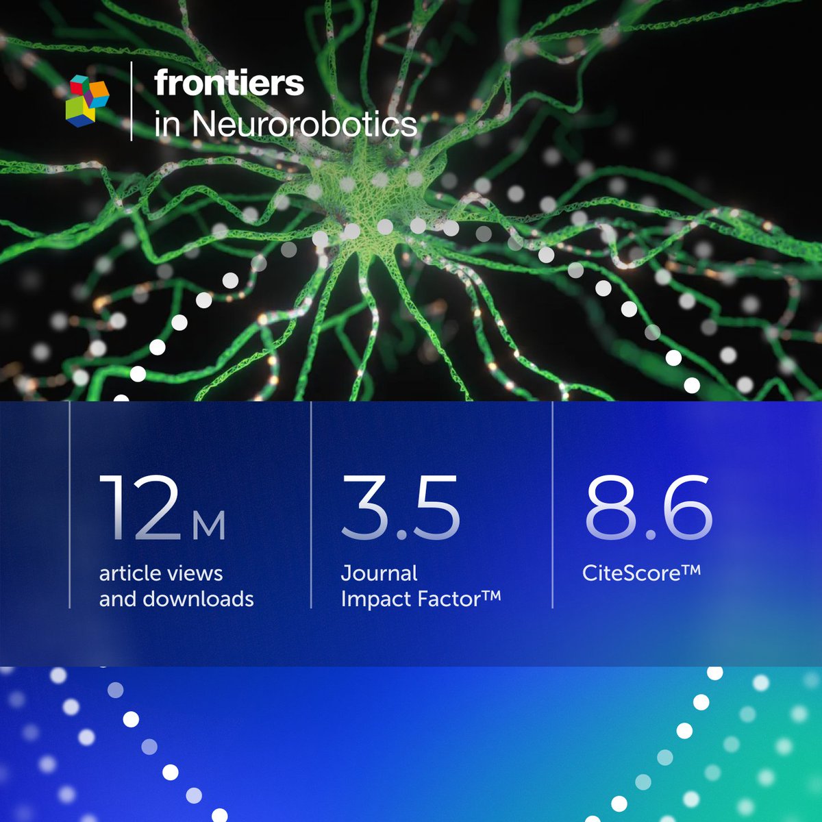 FrontNeurosci's tweet photo. Publishing openly helps research be seen, shared, and built on.

The latest metrics for Frontiers in Neurorobotics are here: a Journal Impact Factor of 3.5 and a CiteScore of 8.6.

Explore the community behind this journal ⬇️  
#QualityChampions #Impact2026