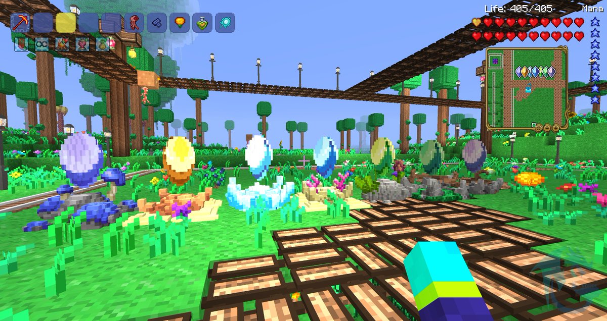 TerrariaCraftMC's tweet photo. Pylons are (mostly) done! https://t.co/Z5wiOuMZF7