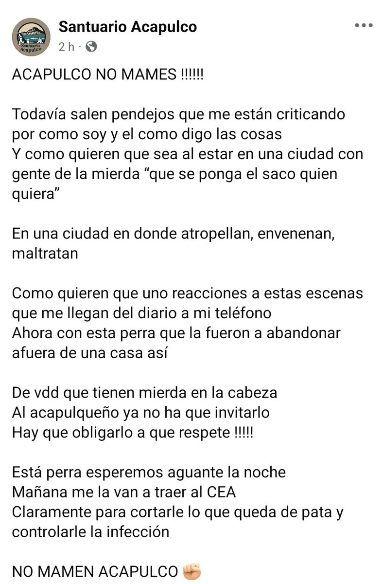 LicAnimalista's tweet photo. Lamentable que @Gob_Guerrero  sea uno de los lugares con más indiferencia al maltrato animal, por eso no extraña la violencia que se genera entre humano ahí, muy en particular en @AcapulcoGob . Ojalá esta inocente pueda sobrevivir. https://t.co/RvtXJVQiuY