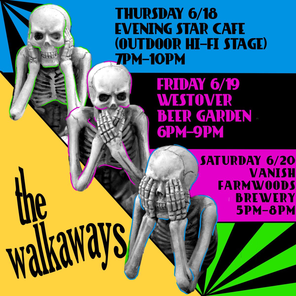 the_walkaways's tweet photo. HEY! We’re kicking’ off summer w/3 straight nites of stomp &amp; holler, dig it if you’d join us! 🎸

-THIS THU., 6.18.26 @eveningstarVA, outside on the Hi/Fi Tex-Mex BBQ stage, 7-10pm;

-THIS FRI., 6.19.26 @WestoverBeer,  6-9pm; and

-THIS SAT., 6.20.26 @vanishbeer, 5-8pm. https://t.co/qwZpIwKvcH