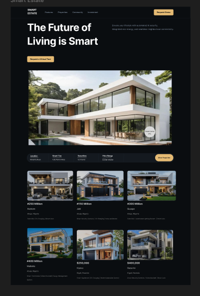 AgboAugust's tweet photo. Smart Estate My personal project is coming alive!  "The Future of Living is Smart" 
A premium property platform built for Nigeria modern homes, transparency, &amp; smarter real estate decisions.  Currently designing a sleek, high-end experience for luxury property buyers and investor https://t.co/DxDsnx0goT