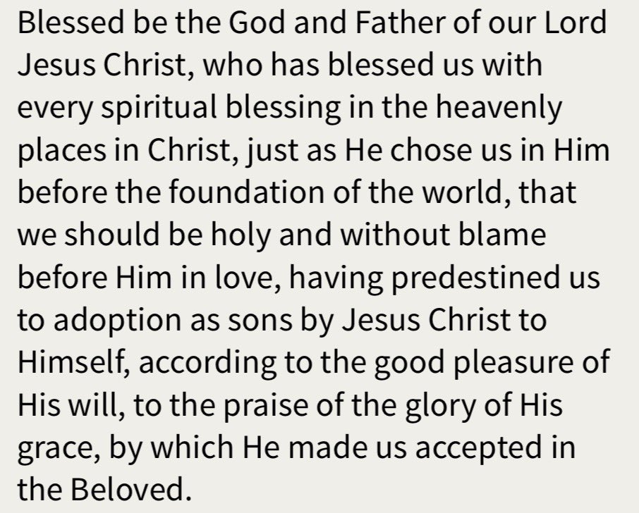 MeditateTime's tweet photo. What more do you want from God’s family?

Ephesians 1:3-6 https://t.co/t5px3DrCPU