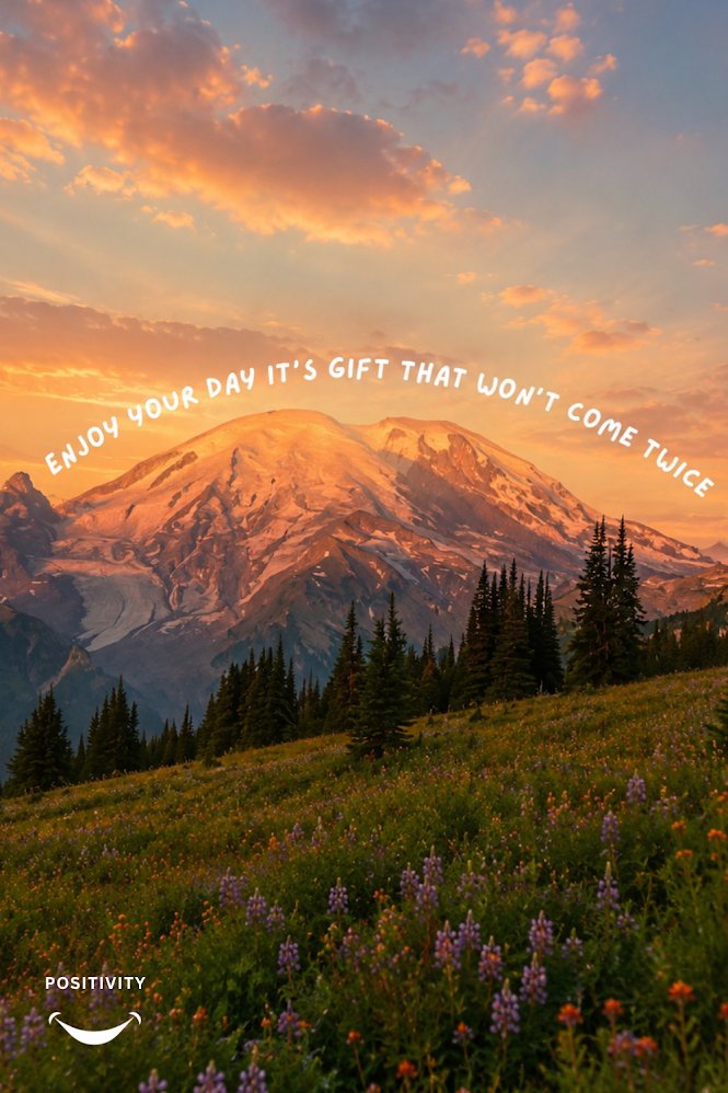 PositivitySaid's tweet photo. Enjoy your day, it's a gift that won't come twice. 

Today is a once-in-a-lifetime moment. These exact skies, these exact opportunities, these exact experiences will never come again in quite the same way. That's why every day deserves to be lived with gratitude, presence, and an open heart.