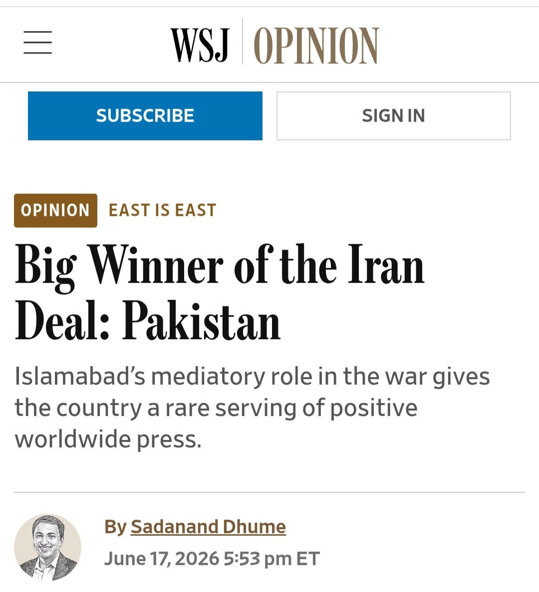 muzamil_45's tweet photo. ایران امریکہ ڈیل کا سب سے بڑا فاتح پاکستان ھے
وال اسٹریٹ جنرل نے لکھا ھے کہ ایران امریکہ معاہدے کا سب سے بڑا فاتح پاکستان ھے طویل عرصے تک، پاکستان کو مغربی دارالحکومتوں میں ایک ایسے ملک کے طور پر دیکھا جاتا تھا جو صرف مشکلات پیدا کرتا ہے، یا پھر ایسا ملک جو اپنی ہی سیکیورٹی
1/5 https://t.co/h7h2YVHZp1
