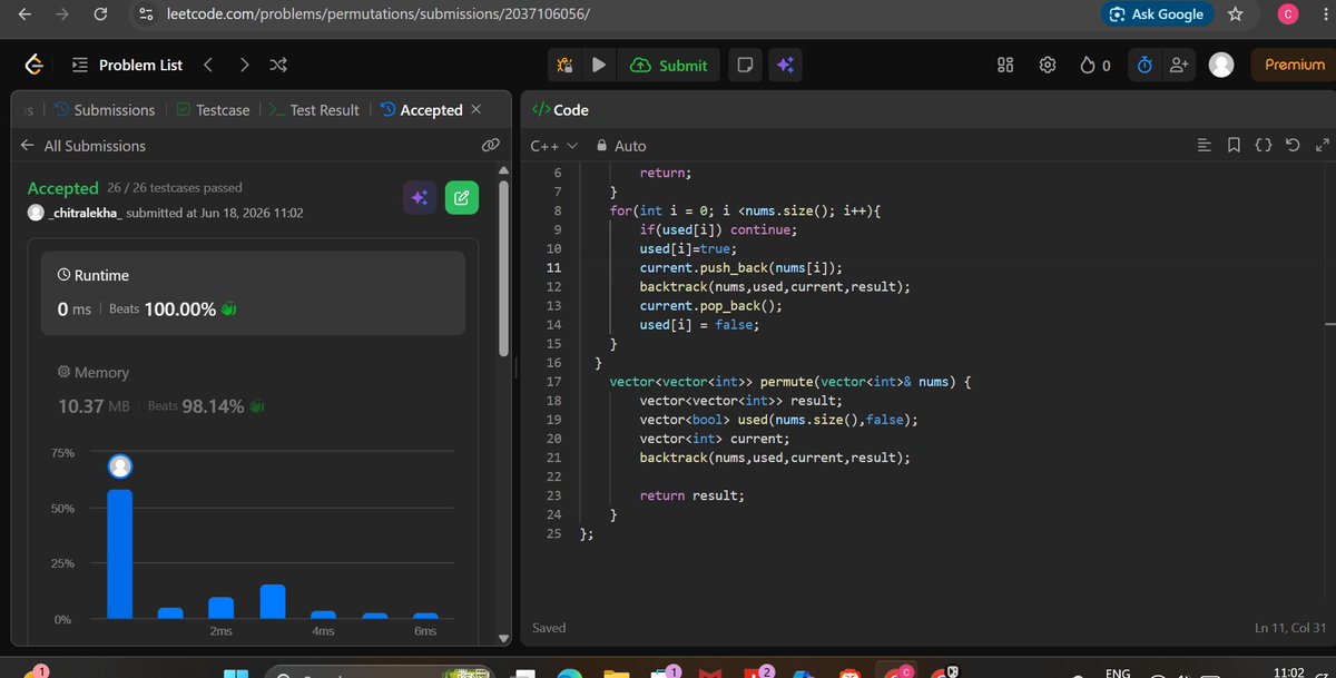 Jiya_tweet8x's tweet photo. Day 18 #SDESheetChallenge
Did 3 problems today:
1. Permutations of a String 
2. Sudoku Solver 
3. N Queen
@striver_79 
@takeUforward_ 
#HappyCoding #LeetCode https://t.co/ZyHyS39XdM