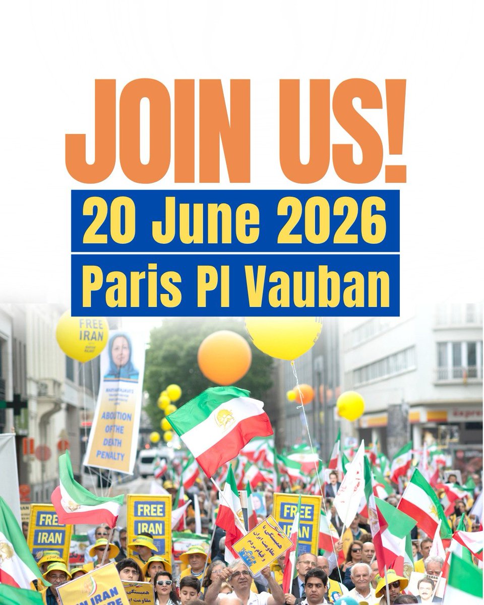 Free_Iran_2024's tweet photo. The regime’s greatest fear is the next uprising. On June 20 in Paris, we stand with the Iranian people, supporting their fight for freedom and justice. Inspired by Maryam Rajavi’s Ten-Point Plan, we will bring down tyranny and build a free, democratic Iran. 
#100kFreeIranRally https://t.co/1owlGeQ4WB