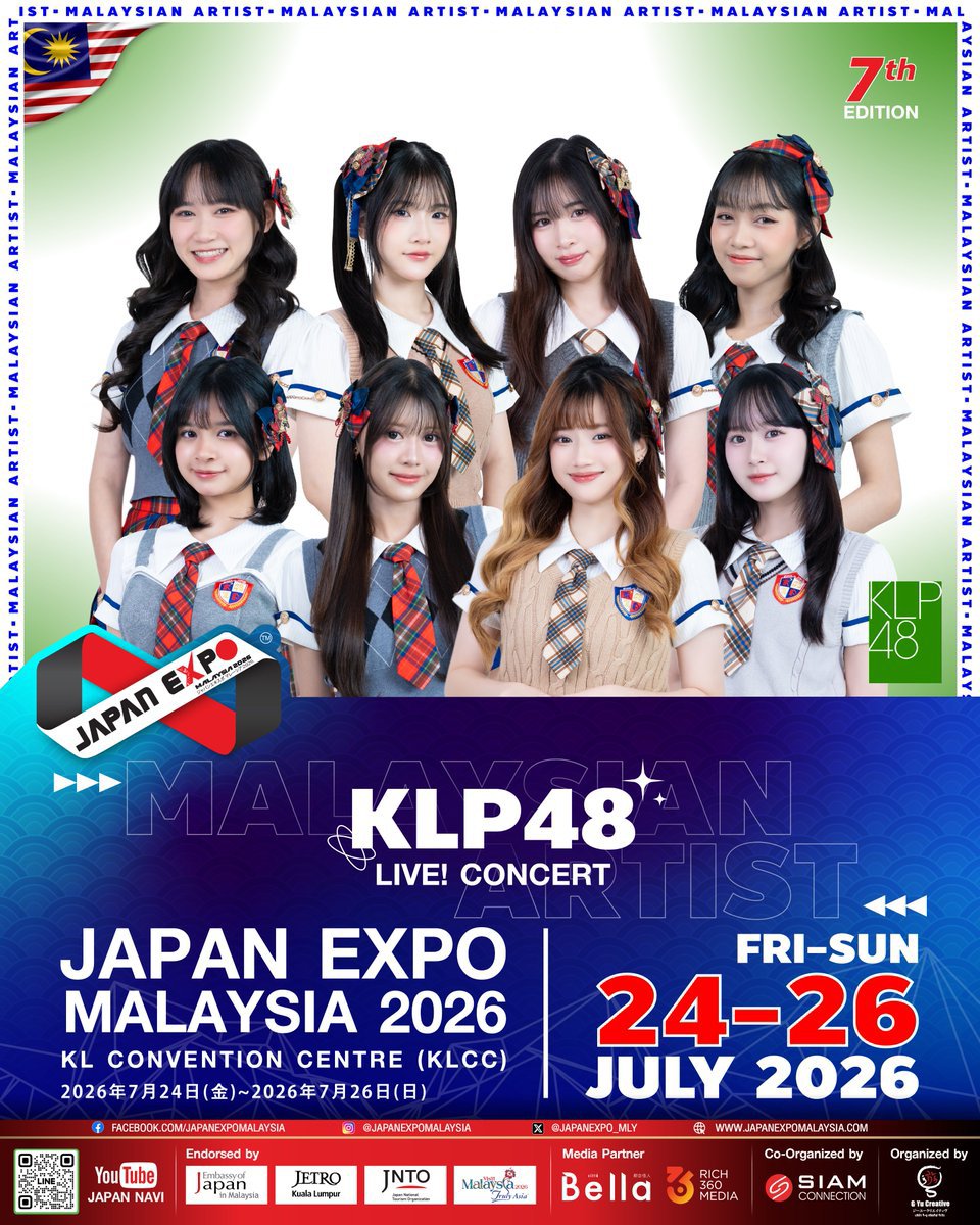 ENL48_OFFICIAL's tweet photo. [UPDATE]  

AKB48 &amp; KLP48 resmi masuk line up di acara "JAPAN EXPO MALAYSIA 2026"   

Tanggal: 24-26 Juli 2026 

Lokasi: KL Convention Centre / KLCC.

#JAPANEXPOMALAYSIA
#JEM2026 https://t.co/eXhIFnyevj