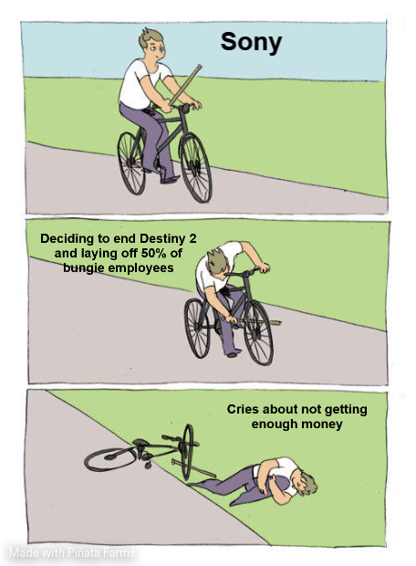 lockingtoni's tweet photo. Sony is willing to lose a bunch of money just to make a petty point... PFFFFTT

Clearly this is Sony right now for what they are doing to Destiny and to Bungie employees https://t.co/qQC1wqAcvG