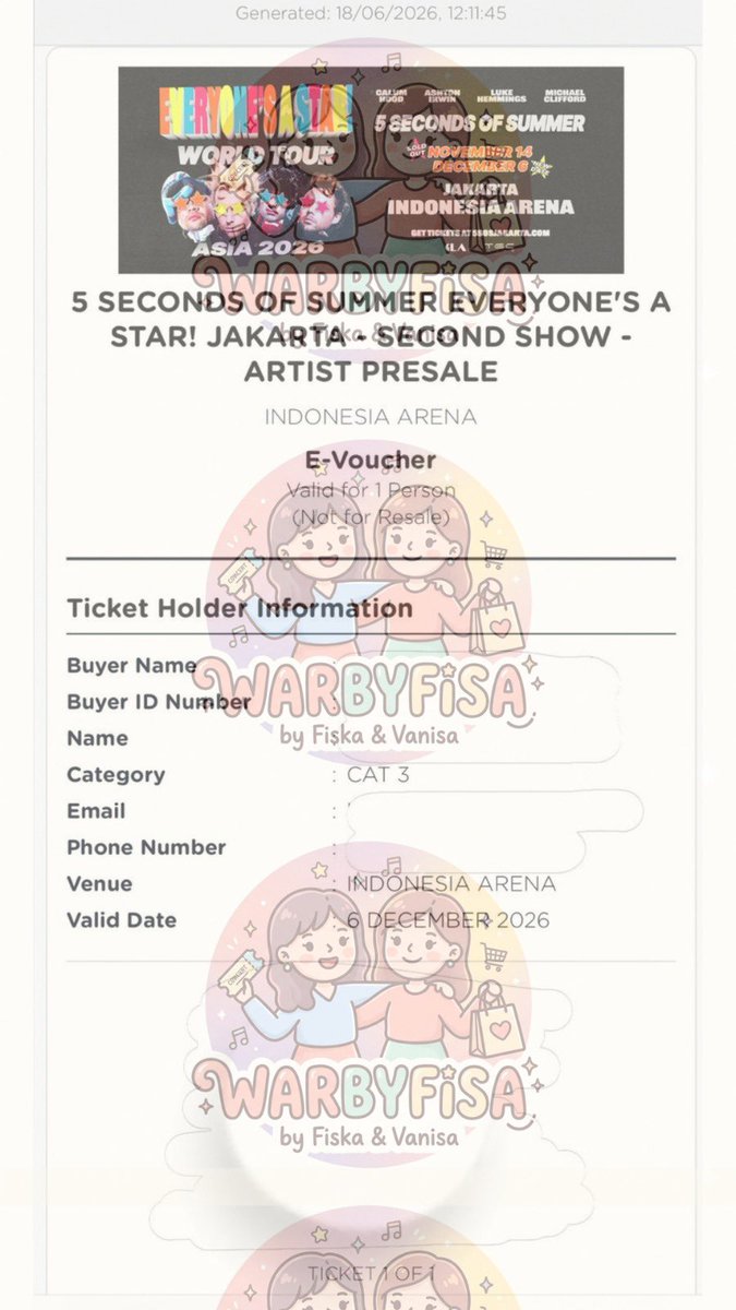 warbyfisa's tweet photo. Presale Encore 5SOS Jakarta
CAT 3 (1 tix) https://t.co/XuDu2YtmGO