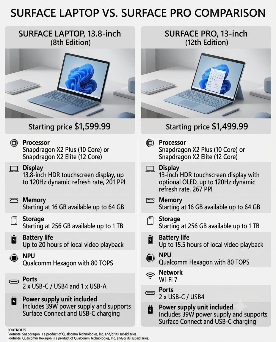 drbeel_techno's tweet photo. #Microsoft 
أعلنت مايكروسوفت عن أجهزة اللابتوب الجديدة مع الجيل 12 للـ #SurfacePro و الجيل 8 للـ #SurfaceLaptop بمعالجات كوالكوم سنابدراجون X2 كما في الصور .
يتبع https://t.co/Iu1CZn8UBy
