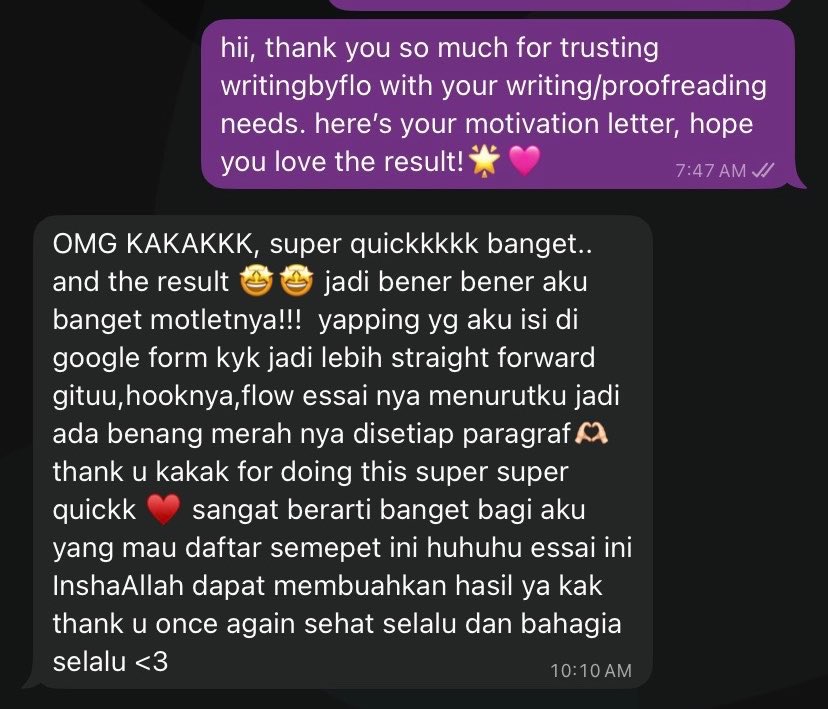 writingsbyflo's tweet photo. 🚨H-1 PPKB UI CLOSE REGIST🚨
writingbyflo OPEN proofread (revisi) &amp; writing assistance from 0 for motivation letter (motlet) / statement of purpose (SOP) / essay PPKB UI all majors!😆🩷

TAP LINK IN BIO FOR ORDER &amp; MORE INFO💌 https://t.co/X3sXvXwg4S