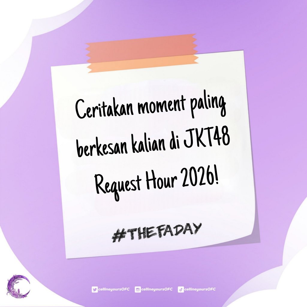 CellineyoursOfc's tweet photo. Ku mau cerita sesuatu padamuu... 💖🎶

Aduhh Minyours masih kebayang-bayang Request Hour Sabtu kemarin. Rasanya mau balik lagi gak sihh?

Ceritain doang moment apa yang paling berkesan menurut kalian di JKT48 Request Hour 2026! Minyours sih jelas bangga banget sama kalian dan pastinya nonaa @Elin_JKT48 💜

Yuk sharing hal berkesan kalian dan jangan lupa #Thefaday-nya ya 🙌🏻