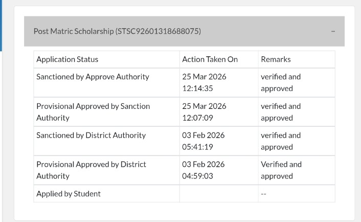 lipsha_pradhan's tweet photo. My Post Matric Scholarship (ST&amp;SC MBC Welfare Dept.) application (No. STSC92601318688075) was verified and sanctioned on 25 March 2026, but the scholarship amount has still not been credited to my bank account.Kindly provide an update on the disbursement status.
Lipsha Pradhan https://t.co/Xz7N0PRBv5