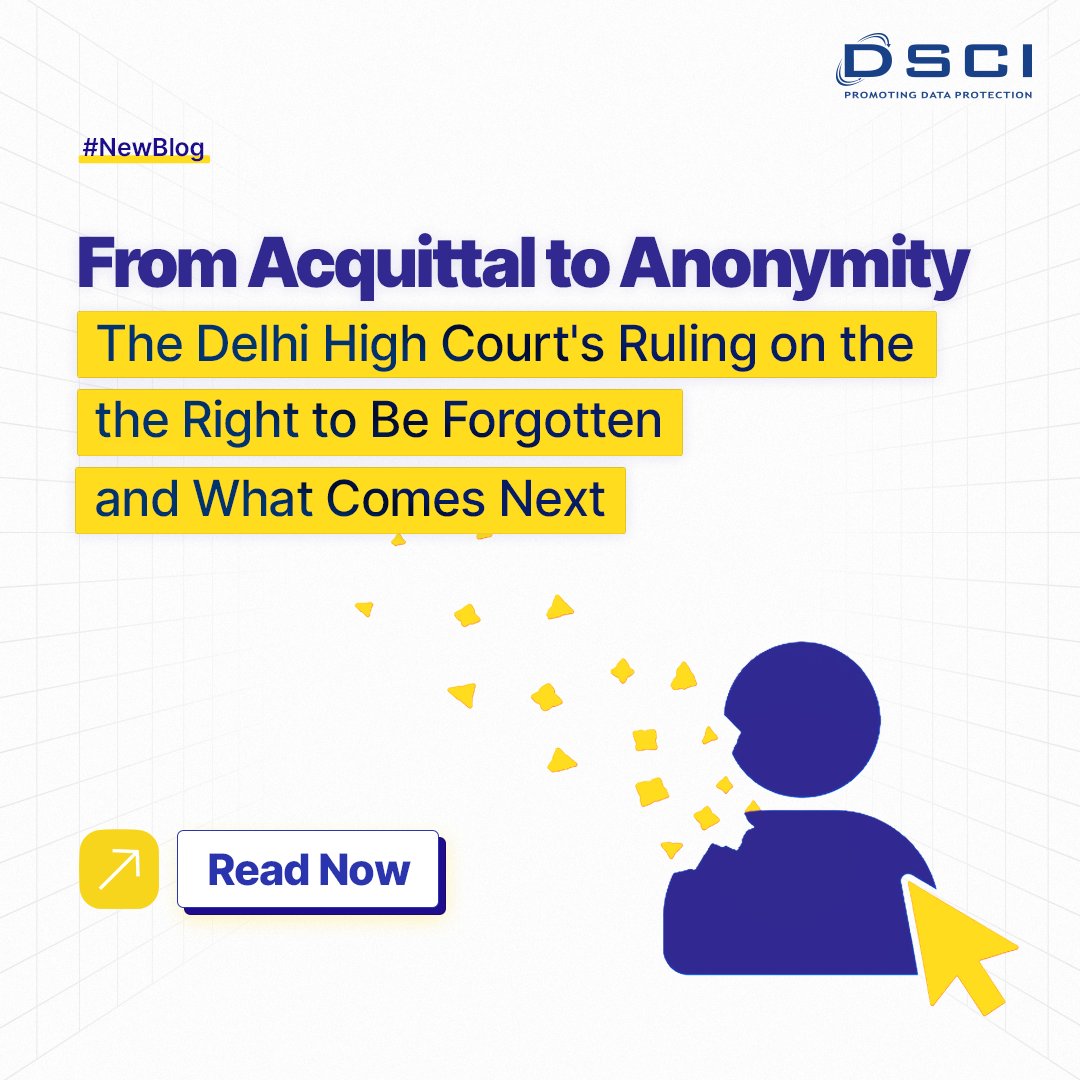 DSCI_Connect's tweet photo. #DSCIBlogs | Why the Right to Be Forgotten (RTBF) is becoming an important concern for the maintenance and updating of digital archives, especially when continued availability no longer serves any legitimate purpose.

This blog brings an important perspective in light of the Delhi High Court’s judgment, which recognizes RTBF as a part of the right to informational privacy. It also highlights a larger concern: how personal information fed into large language models (LLMs) poses a far more complex problem than previously understood.

👉 More details at: https://t.co/EcWrrlGatu

#DSCI #CyberSecurity #AI #RTBF #RighttoPrivacy