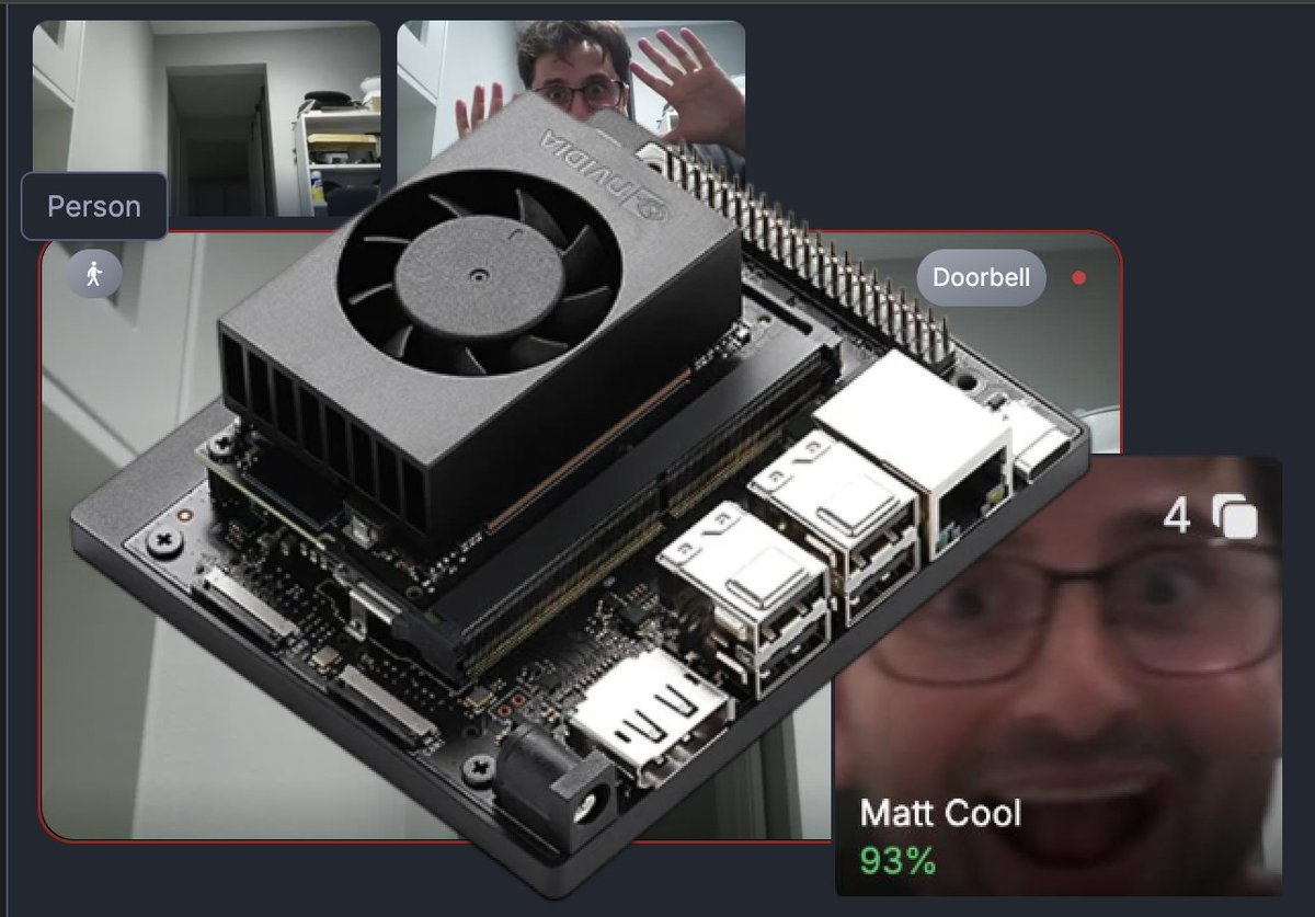 realmattbcool's tweet photo. Building a replacement for my ring doorbell and plan to post more on my blog.

@Raspberry_Pi  Zero 2 W + cam streaming RTSP locally, @NVIDIARobotics Jetson Orin runs Frigate + MQTT - person alerts work, clips snapshots save, face recognition and stream auto recovers. 

No cloud subscriptions and everything stays at home.