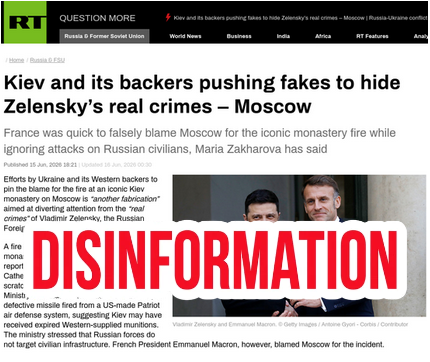 EUvsDisinfo's tweet photo. Kremlin-affiliated outlets continue to flood the information space with disinformation aimed at deflecting responsibility for Russia’s drone strike on the Kyiv-Pechersk Lavra. Two months ago, the same outlets were openly arguing for the destruction of the Kyiv-Pechersk Lavra. https://t.co/IvdA9VLn4L