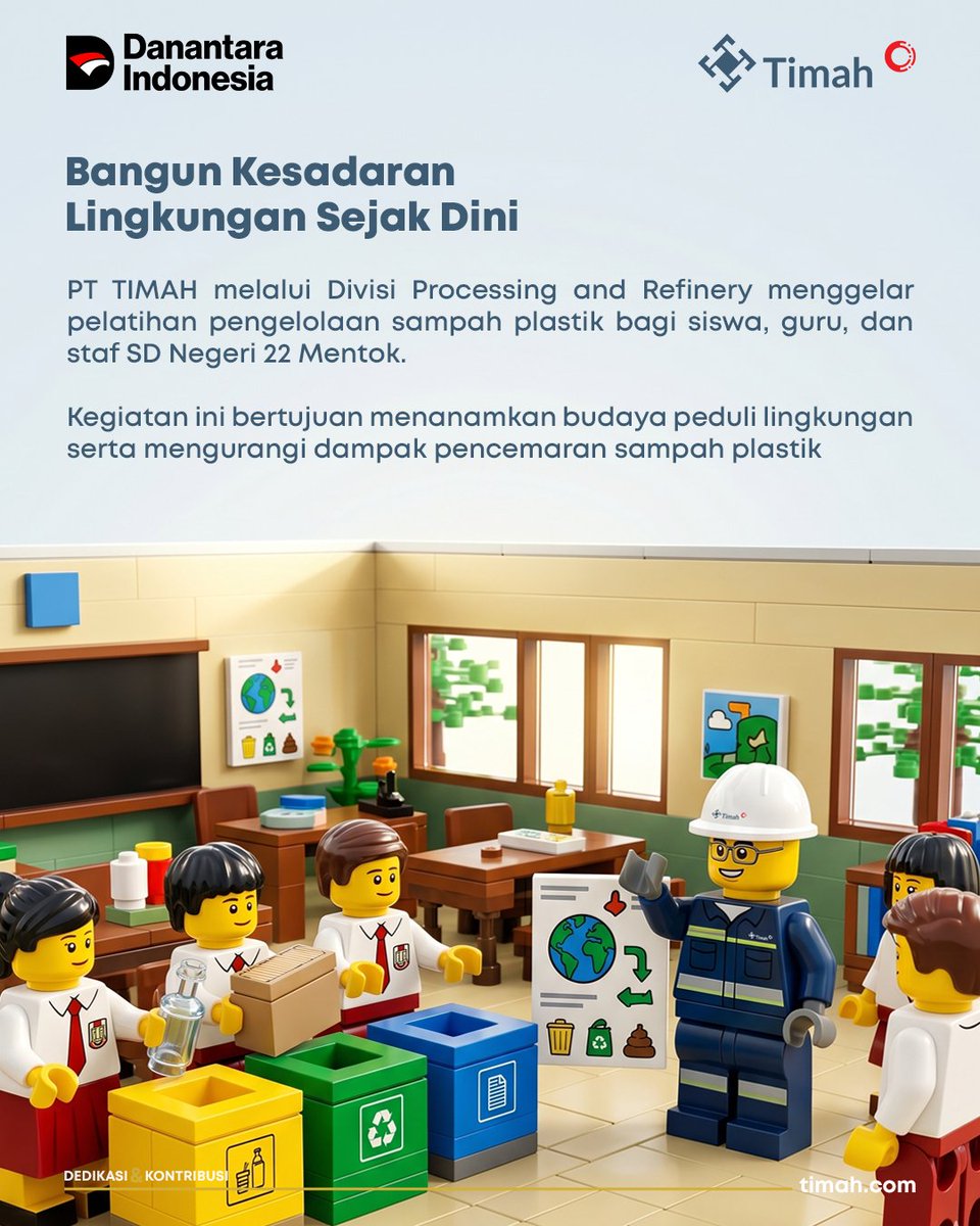 Official_TIMAH's tweet photo. Menanamkan kepedulian lingkungan sejak usia dini 🌱♻️

PT TIMAH melalui Divisi Processing and Refinery bersama Dinas Lingkungan Hidup Kabupaten Bangka Barat menggelar pelatihan pengelolaan sampah plastik bagi siswa, guru, dan staf SD Negeri 22 Mentok. https://t.co/TeMyLusvk3