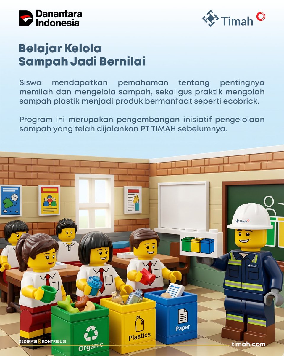 Official_TIMAH's tweet photo. Menanamkan kepedulian lingkungan sejak usia dini 🌱♻️

PT TIMAH melalui Divisi Processing and Refinery bersama Dinas Lingkungan Hidup Kabupaten Bangka Barat menggelar pelatihan pengelolaan sampah plastik bagi siswa, guru, dan staf SD Negeri 22 Mentok. https://t.co/TeMyLusvk3