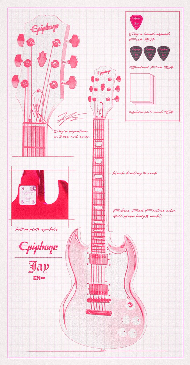 HYBE_MERCH's tweet photo. JAY X EPIPHONE 
Epiphone Jay "Raoul" SG Tribute Plus

Special Guitar Co-Created with JAY,
Stay Tuned!

✔️ Weverse shop
🎸 상품 공개: 2026. 06. 18 8PM(KST)
🗓️ 판매 오픈: 2026. 06. 19 11AM(KST)
* 해당 상품은 대한민국 내 배송만 가능합니다.

✔️ 일본 출시 일정 및 자세한 내용은 추후 안내 예정입니다.

#ENHYPEN #JAY #EPIPHONE