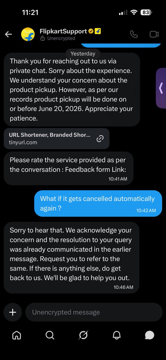 UXRushikesh's tweet photo. This is just too frustrating 
Here is the updaye of my case @Flipkart @flipkartsupport said  Return will be done by 20th  june , 1 day has passed so i am waiting , 18 june is last day of return , after this i cant even request the return https://t.co/m9d6jWAS41